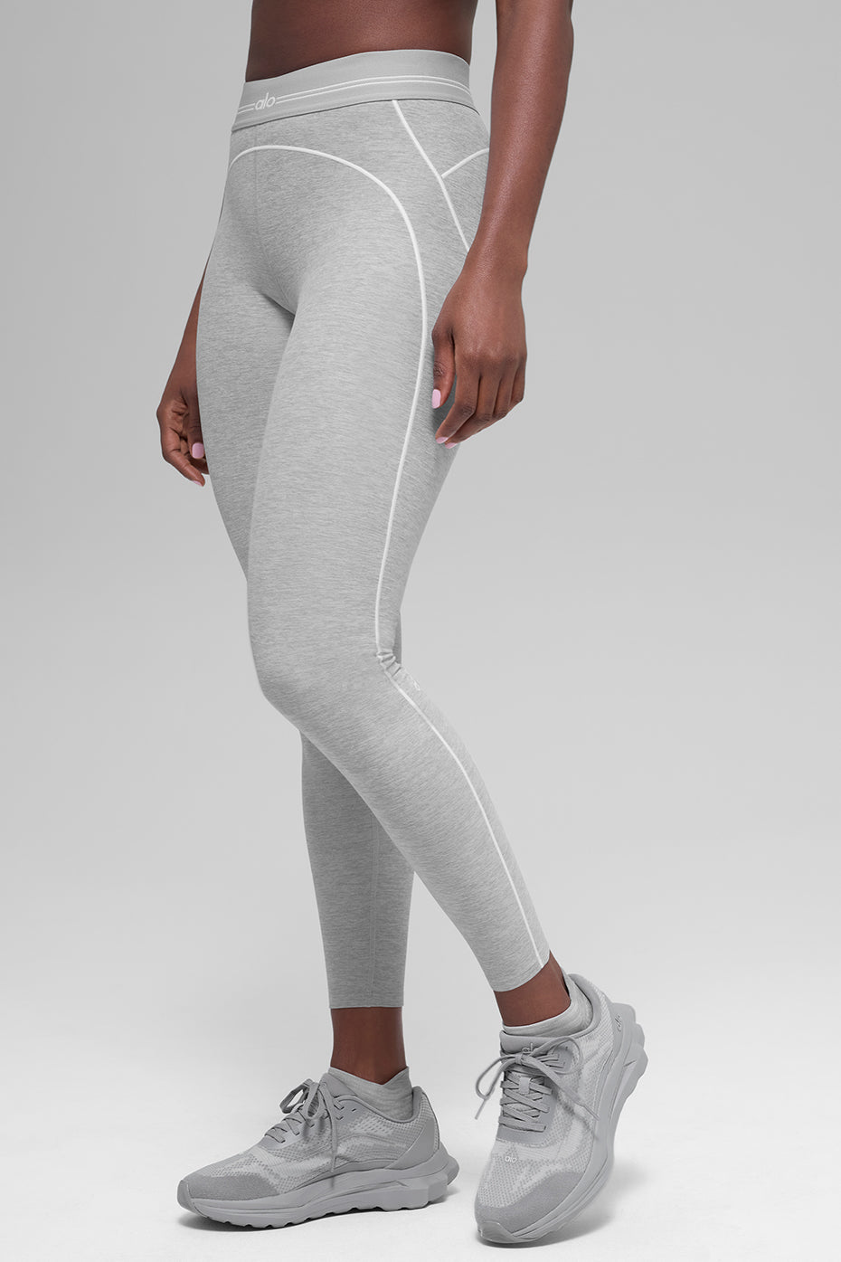 alo 7/8 High-Waist Alosoft Heart Throb Legging - Athletic Heather Grey/White