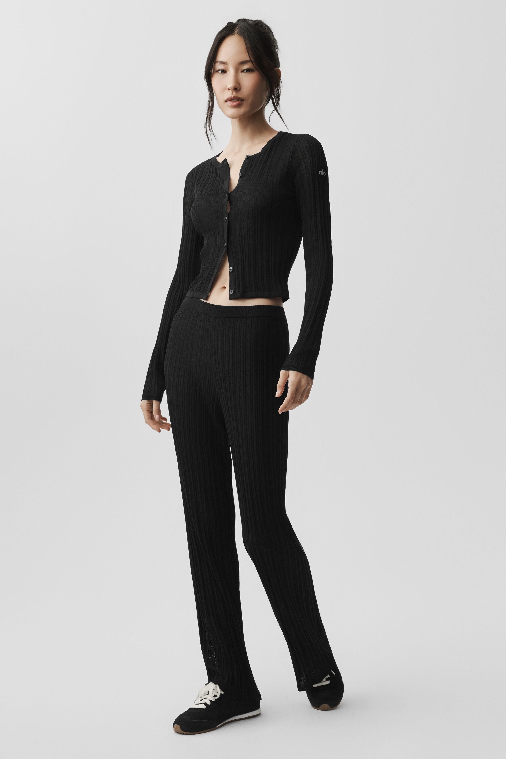 alo Sweater High-Waist Sunlit Straight Leg Pant - Black