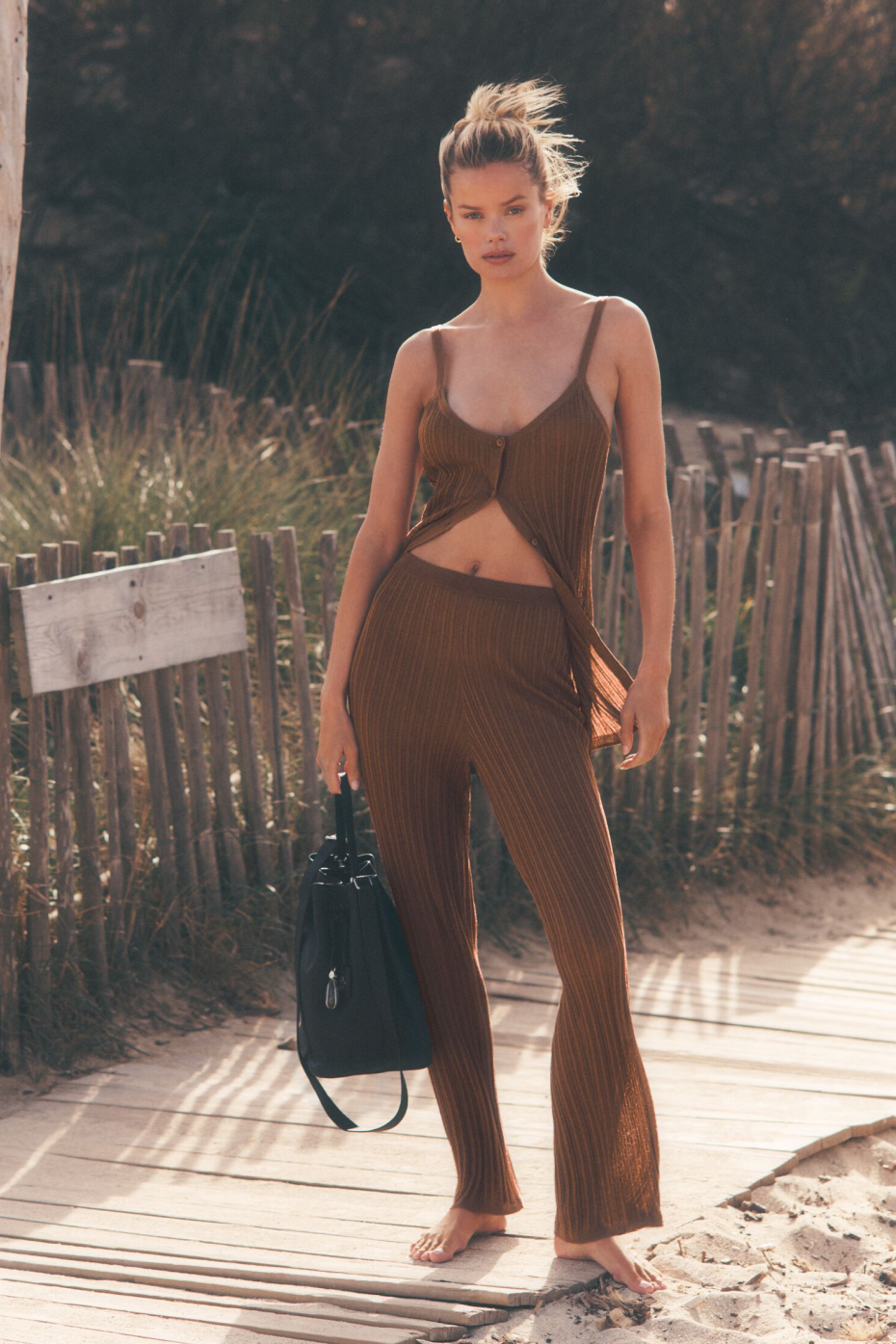 alo Sweater High-Waist Sunlit Straight Leg Pant - Sun Kissed Brown