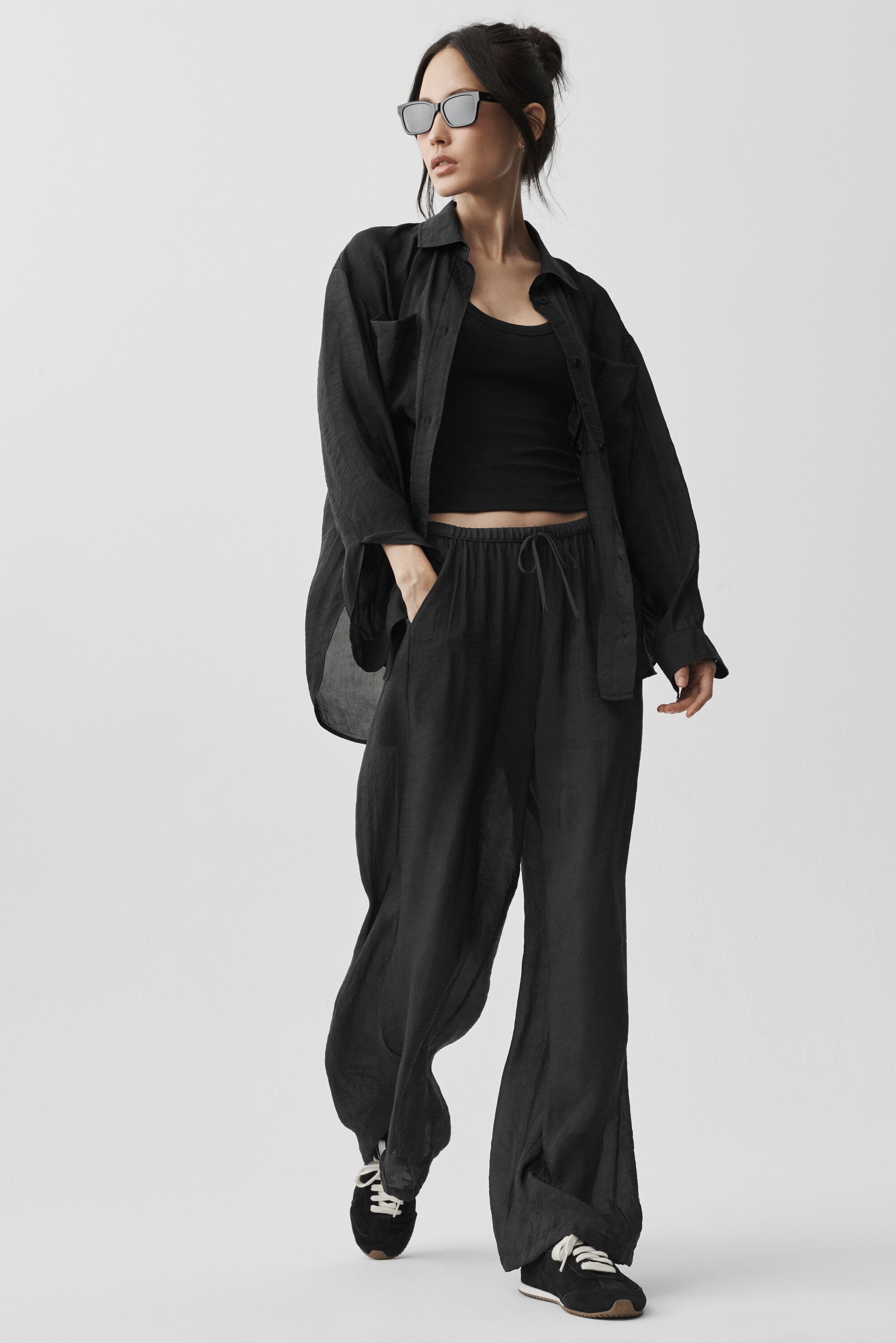 alo Semi-Sheer Golden Hour High-Waist Straight Leg Pant - Black