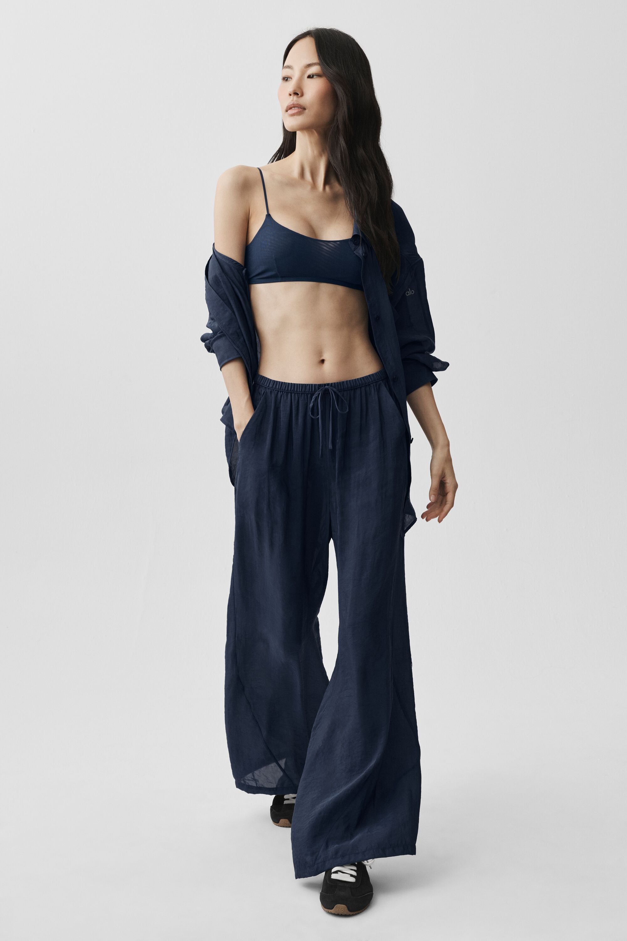 alo Semi-Sheer Golden Hour High-Waist Straight Leg Pant - Navy