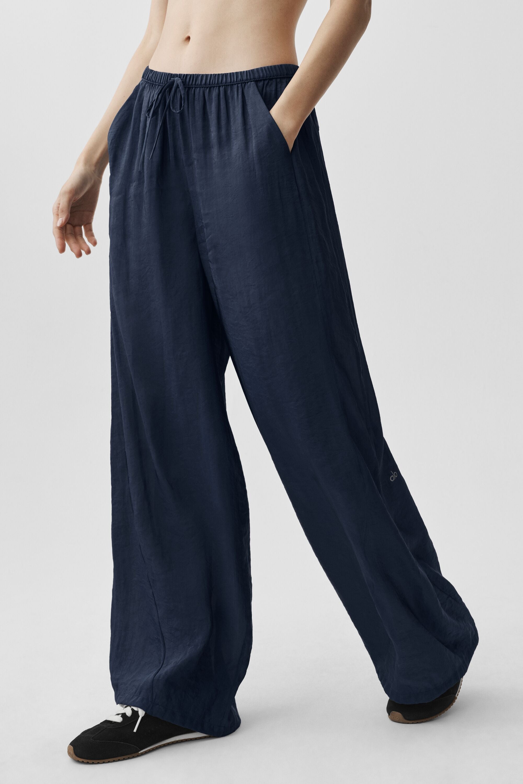 alo Semi-Sheer Golden Hour High-Waist Straight Leg Pant - Navy