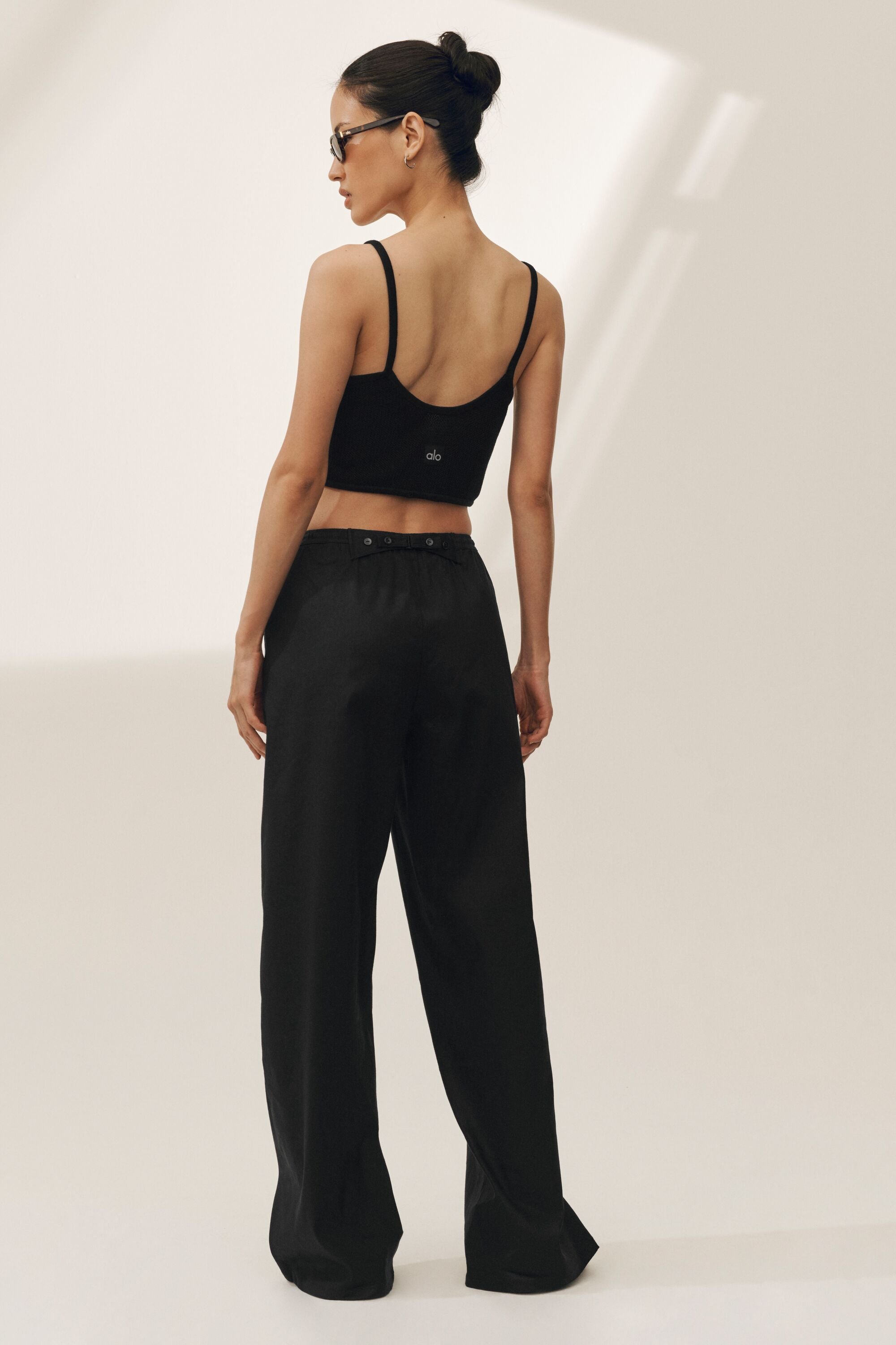 alo Linen Blend Riviera Wide Leg Pant - Black