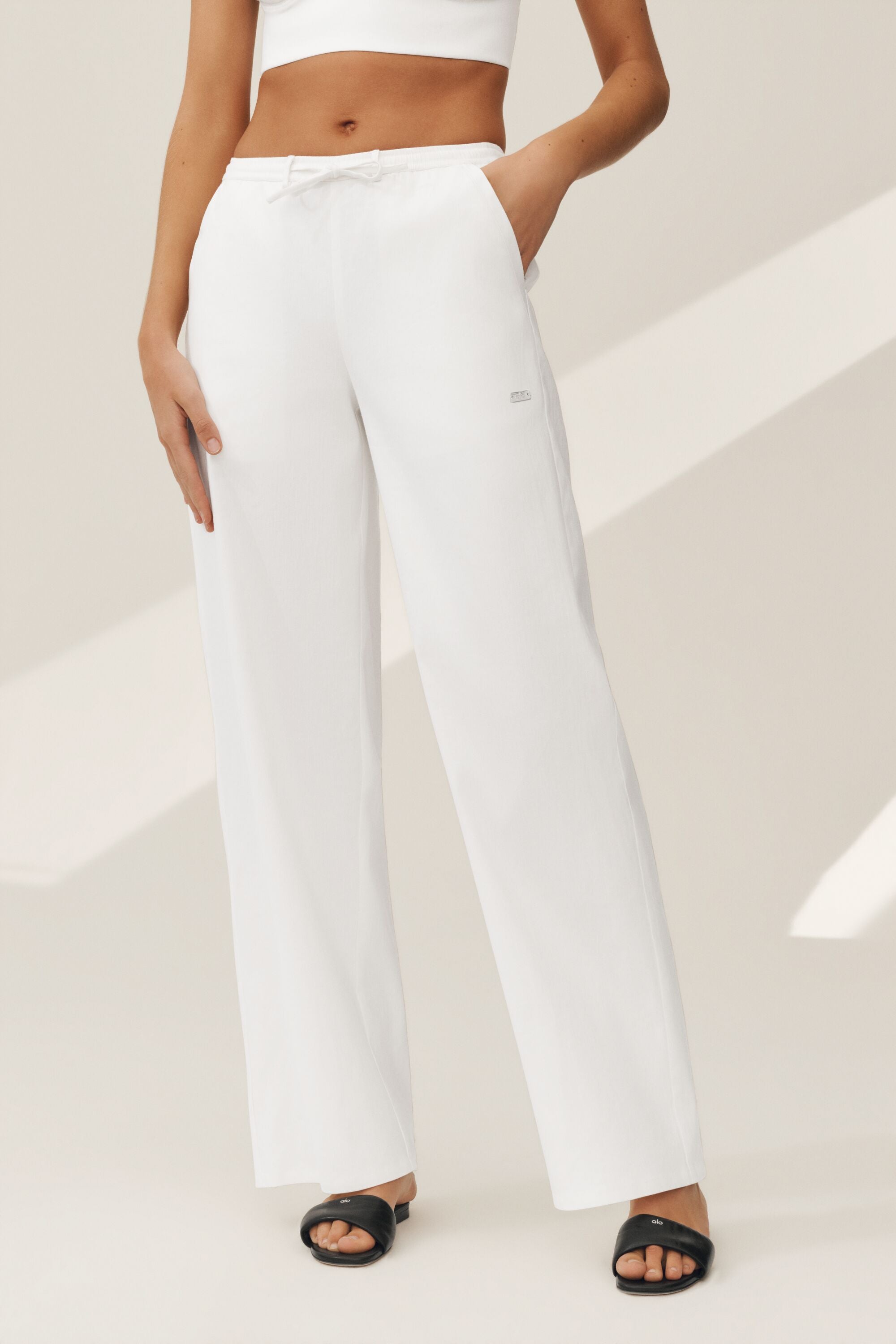 alo Linen Blend Riviera Wide Leg Pant - White