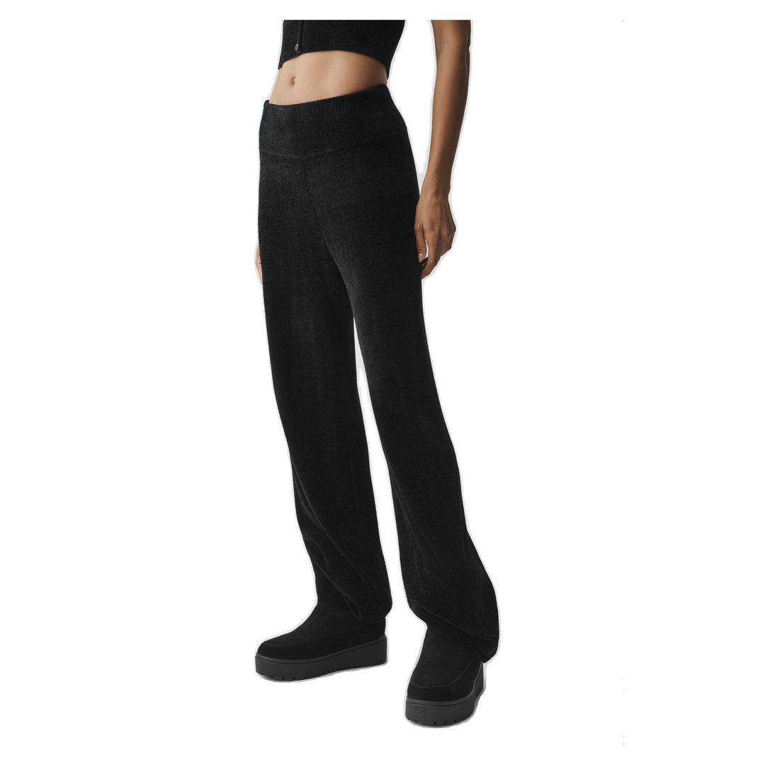 ALO Micro Chenille High-Waist Straight Leg Pant - Black