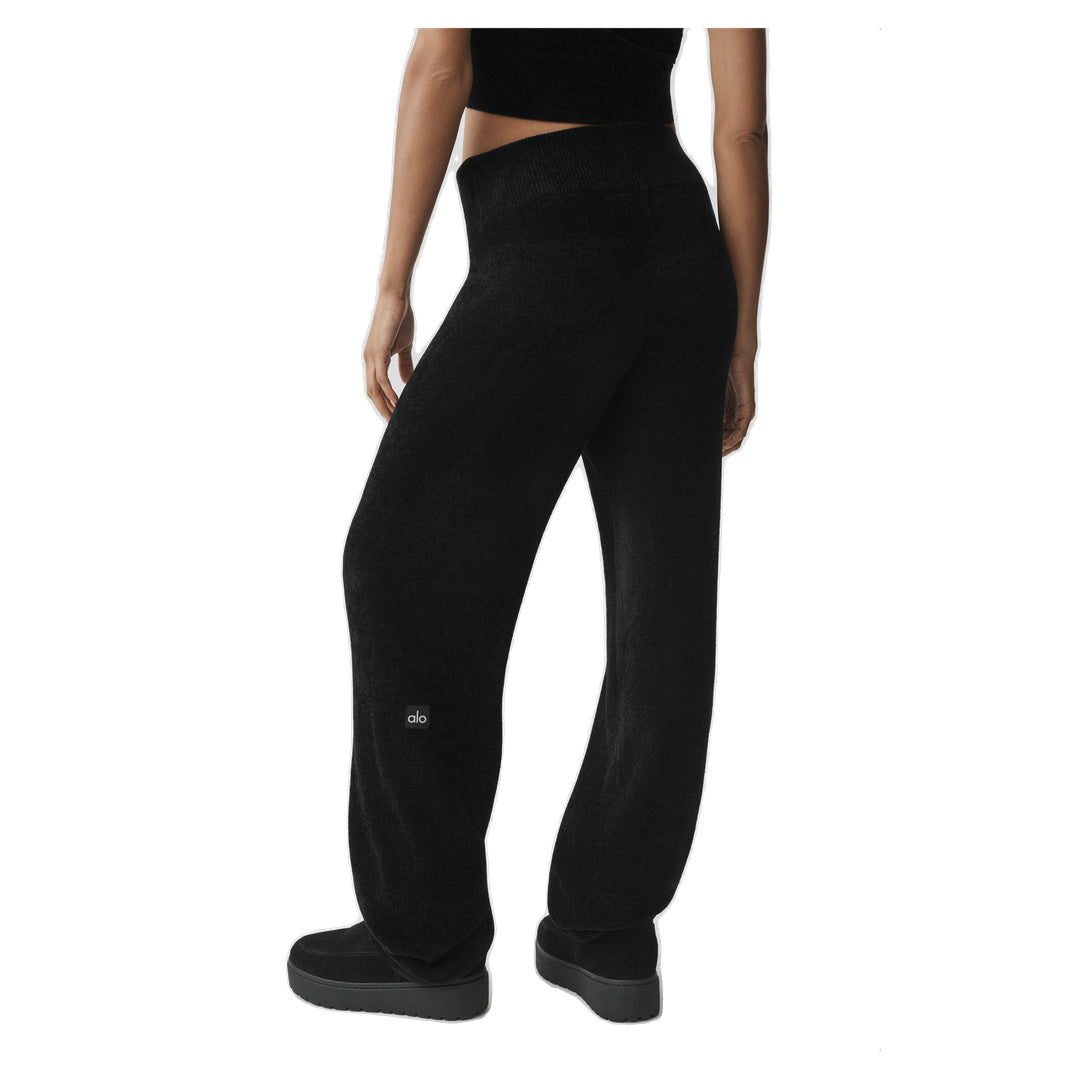 ALO Micro Chenille High-Waist Straight Leg Pant - Black