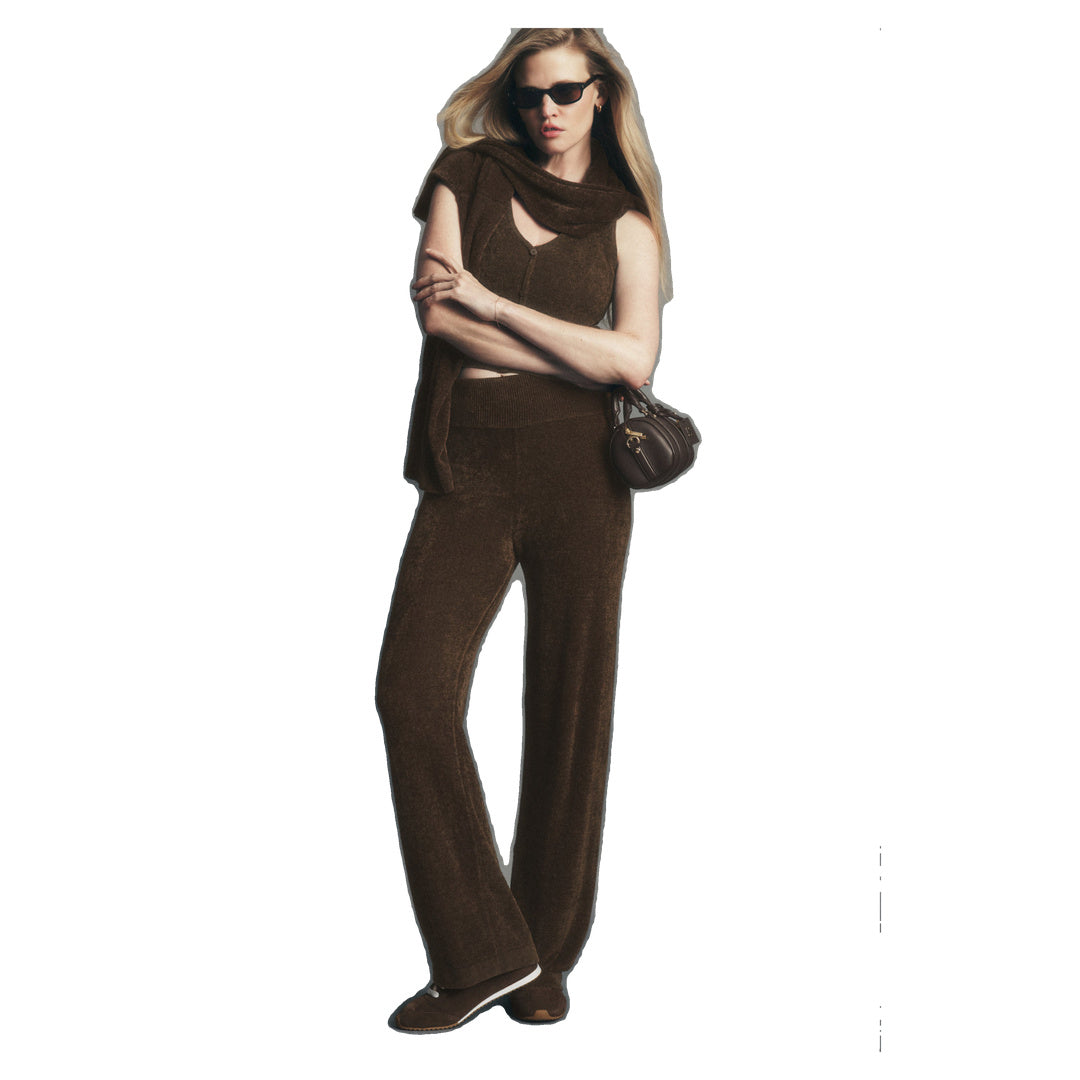 ALO Micro Chenille High-Waist Straight Leg Pant - Espresso