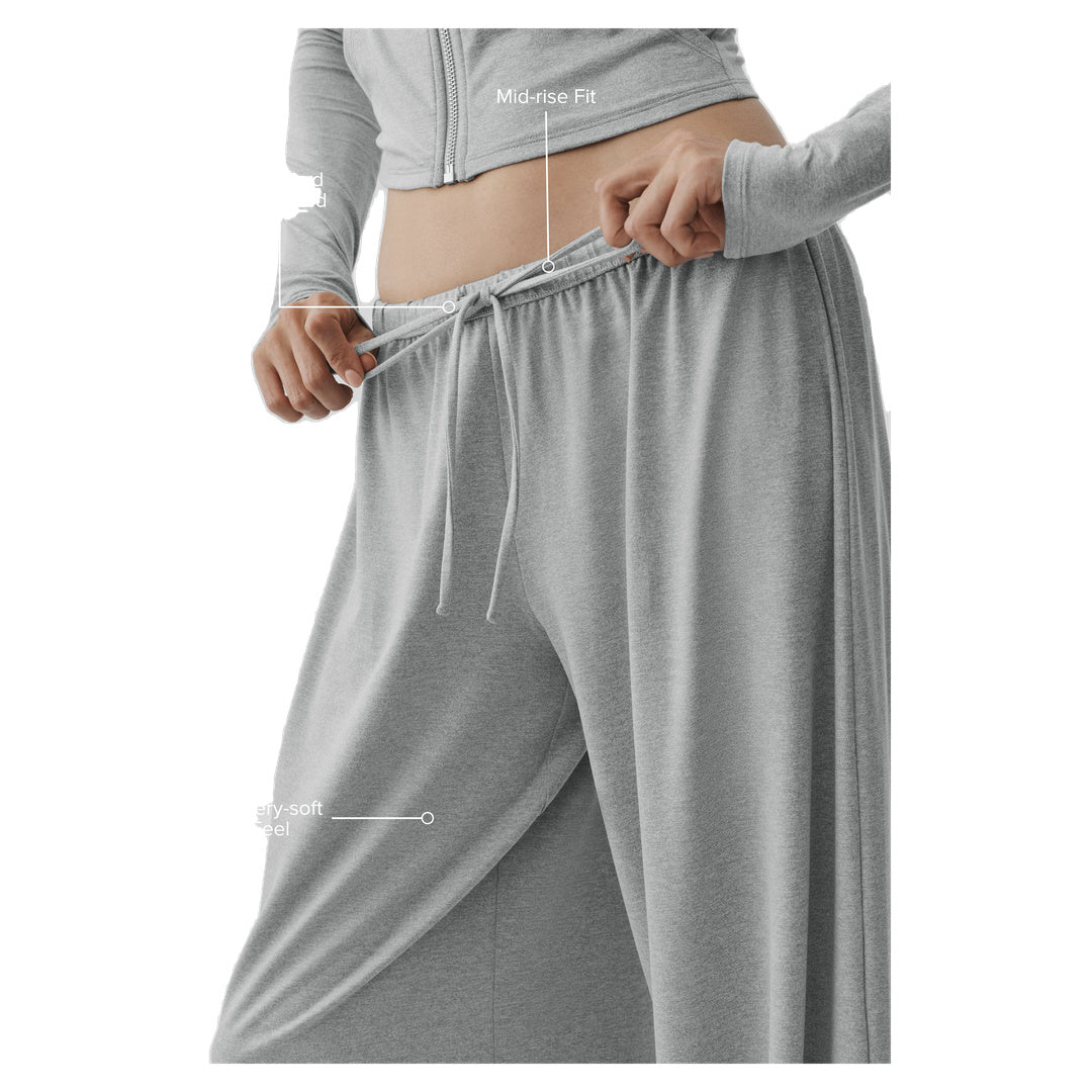 ALO Alosoft Mid-Rise Finesse Wide Leg Sweatpant - Vintage Athletic Heather