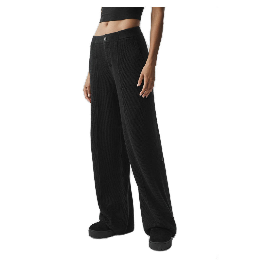 ALO Cashmere Wool Low-Rise Harmony Trouser (Long) - Black
