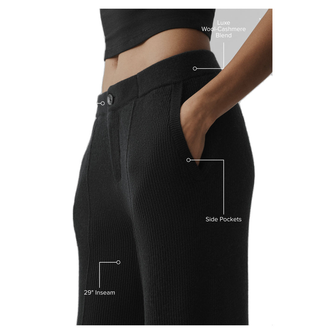 ALO Cashmere Wool Low-Rise Harmony Trouser (Regular) - Black