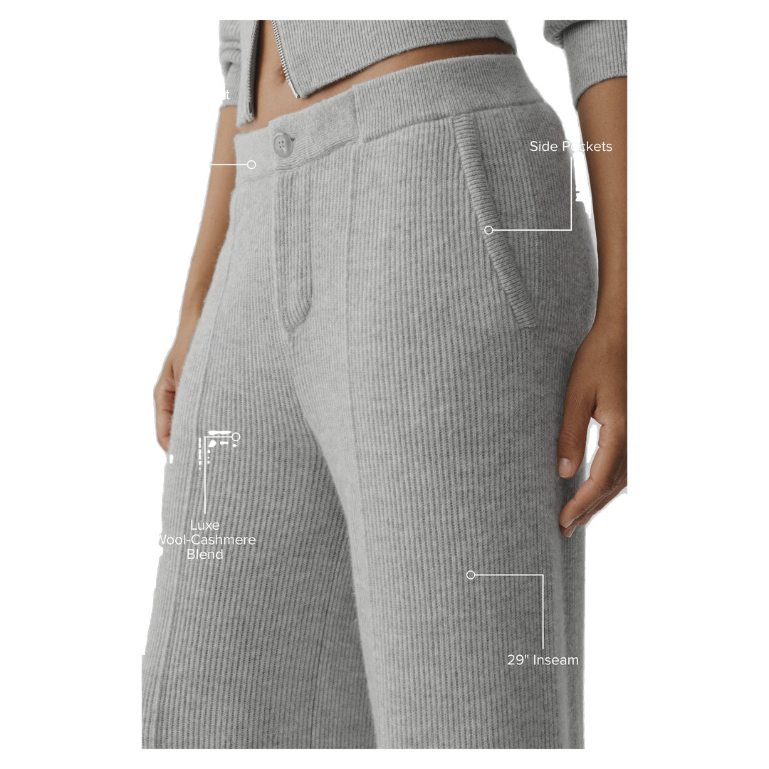 ALO Cashmere Wool Low-Rise Harmony Trouser (Regular) - Athletic Heather Grey