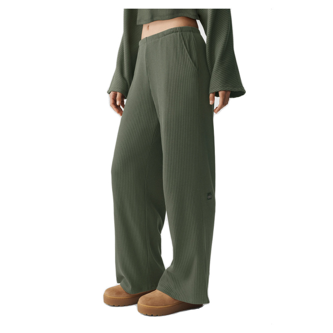 ALO Ribbed Mid-Rise Reset Pant - Bamboo Green