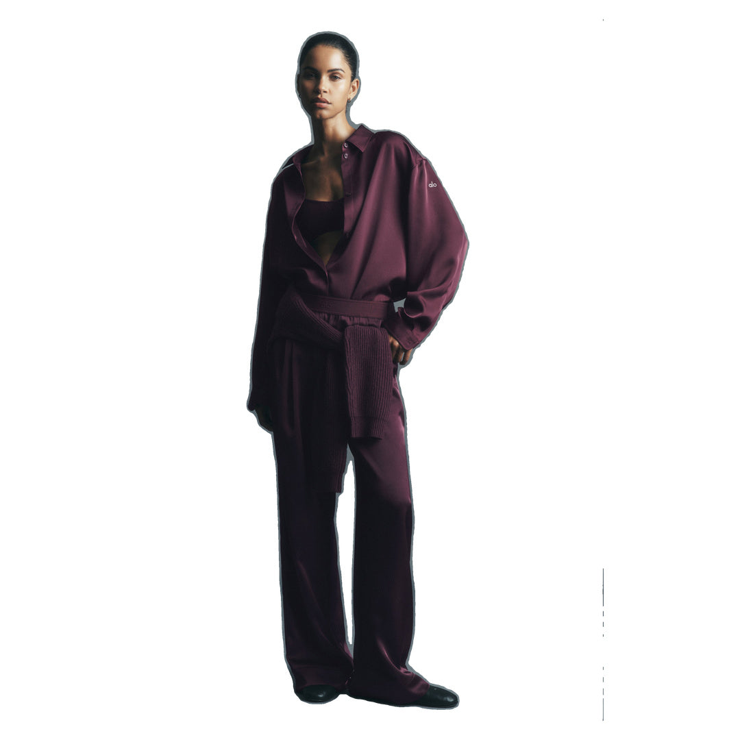 ALO Satin High-Waist Smooth Talker Pant (Regular) - Rich Bordeaux