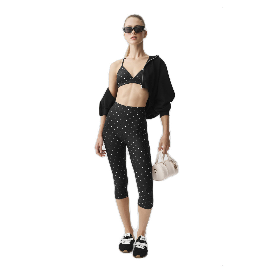 ALO Airlift Polka Dot High-Waist Iconic 90's Capri - Black/White