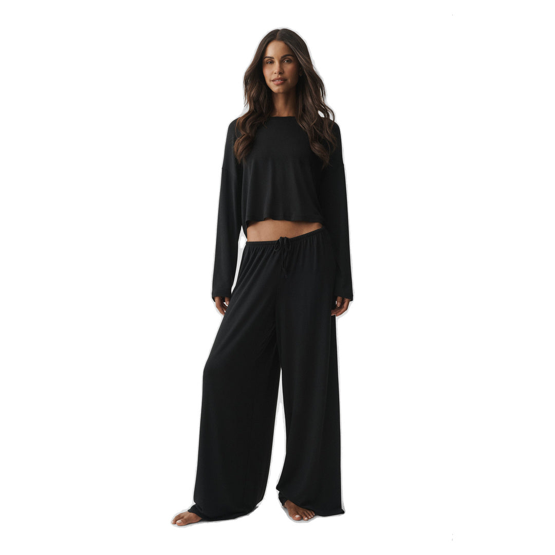 ALO Semi Sheer High-Waist Oasis Wide Leg Pant (Regular) - Black