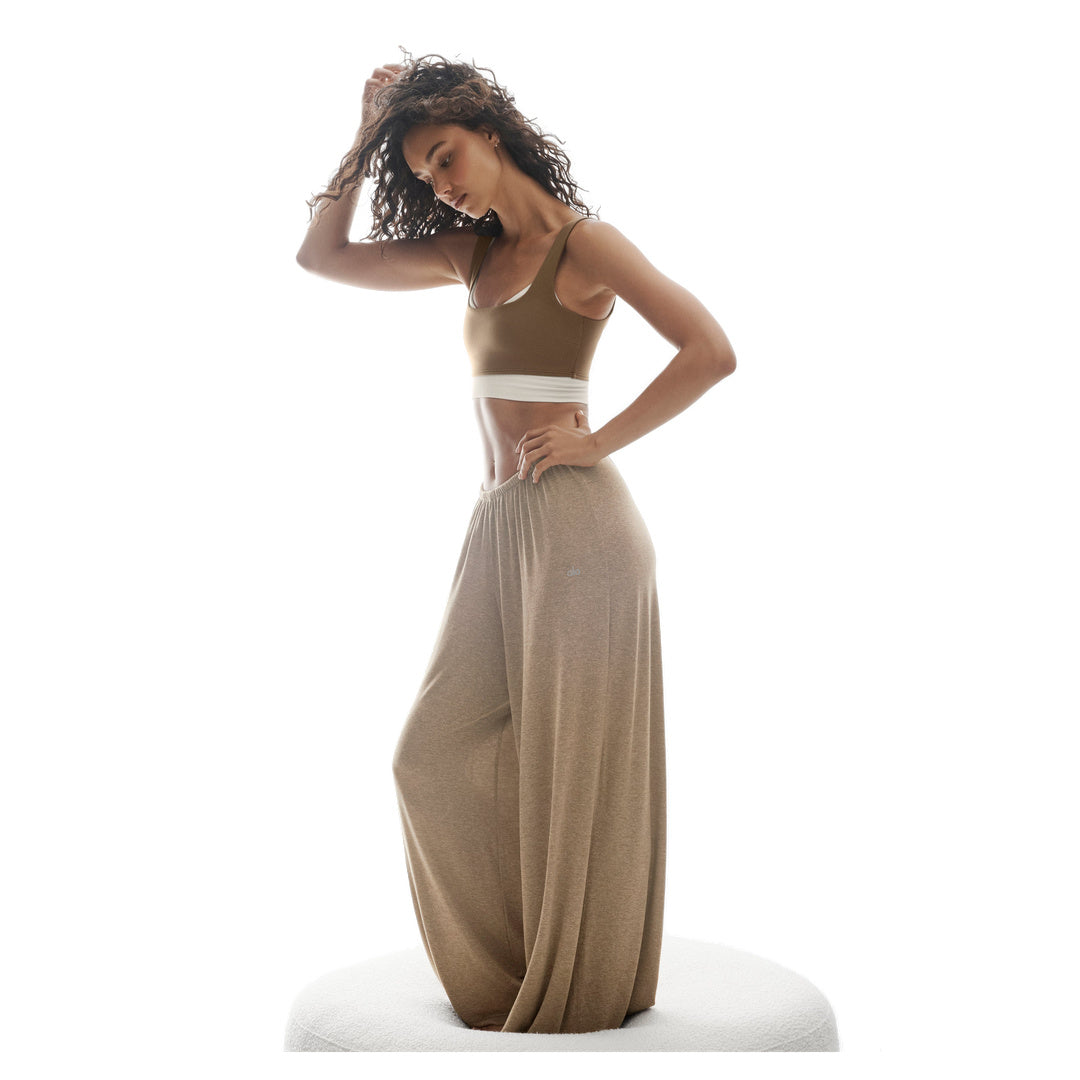 ALO Semi Sheer High-Waist Oasis Wide Leg Pant (Regular) - Java Brown Heather