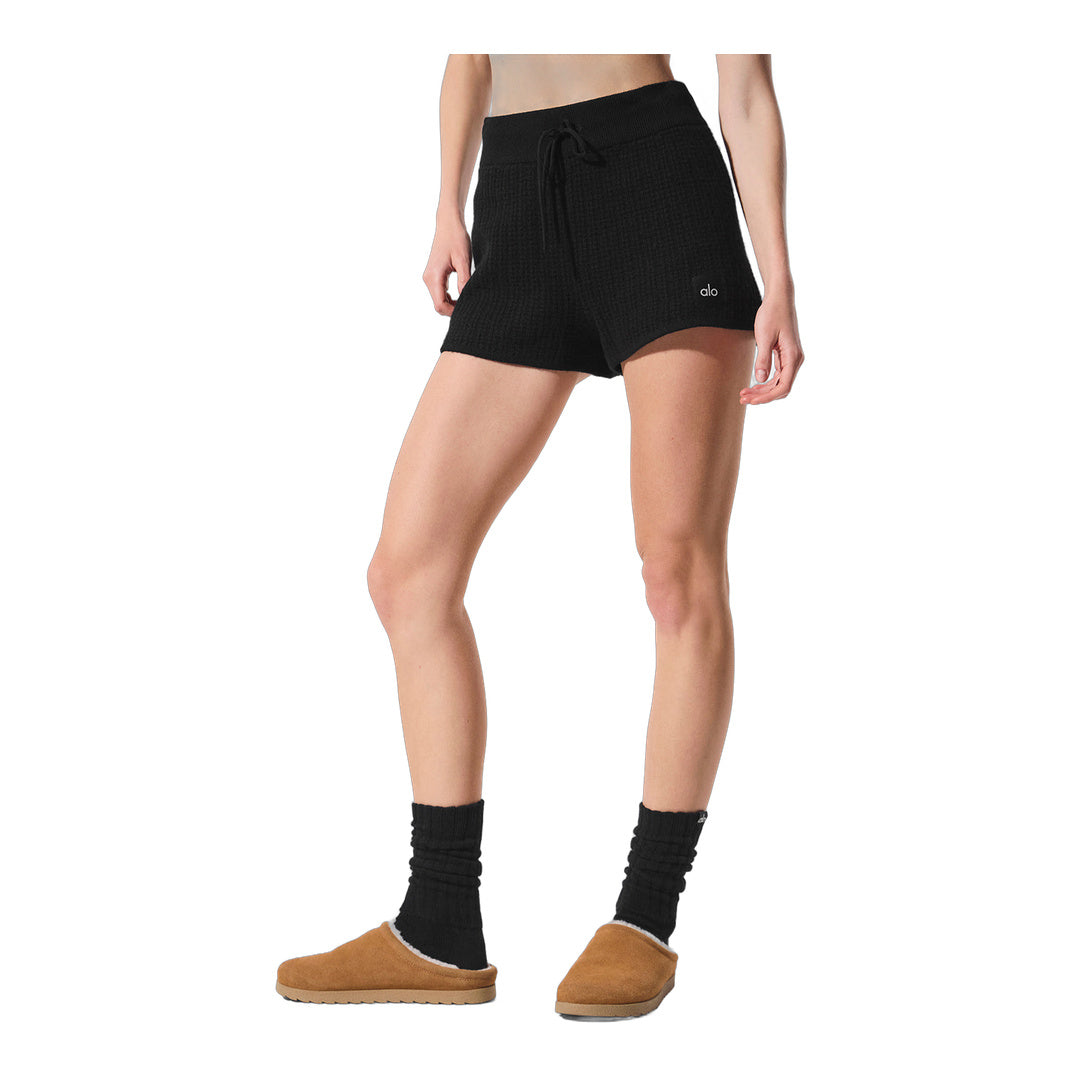 alo Cashmere High-Waist Plush Waffle Short - Black