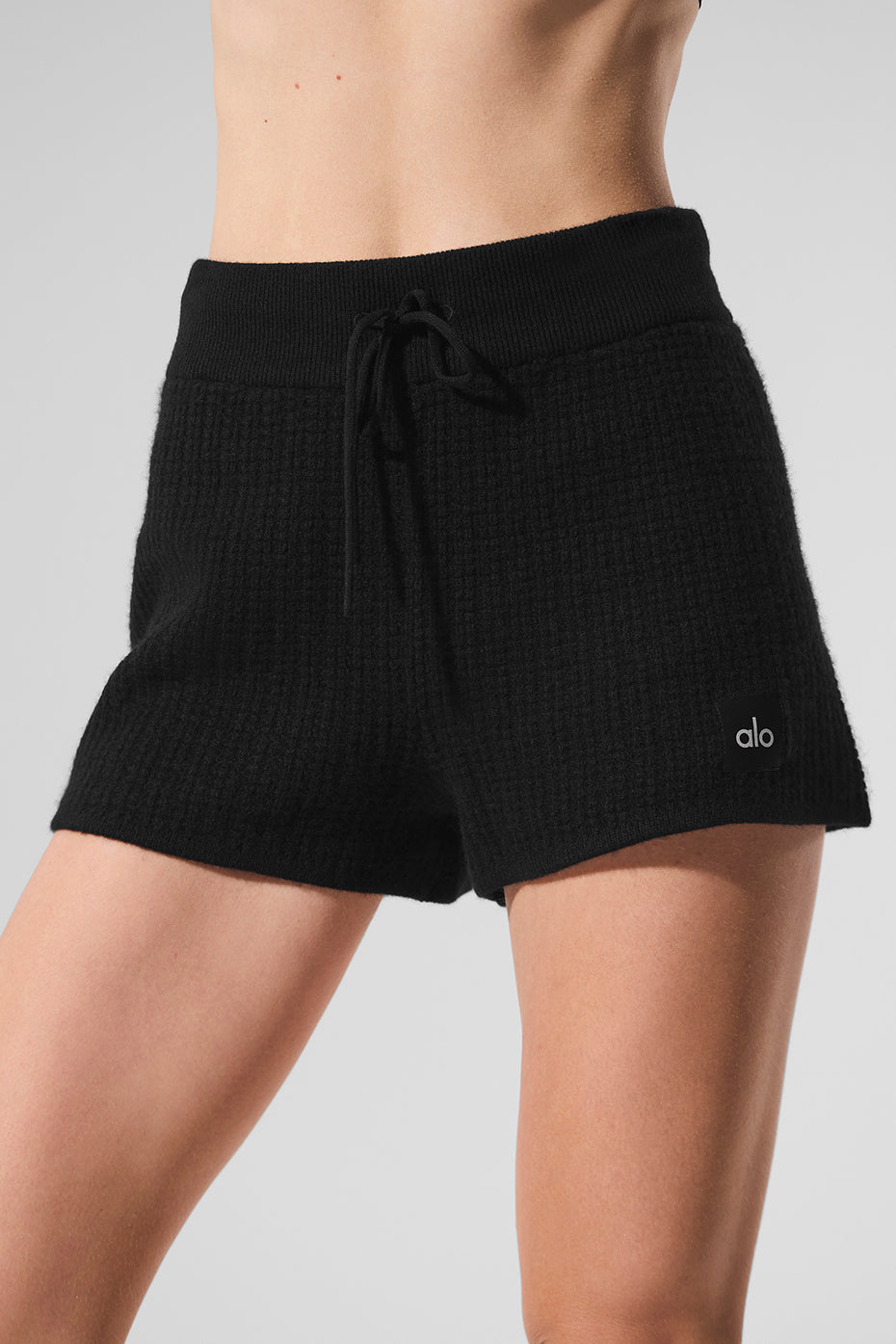 alo Cashmere High-Waist Plush Waffle Short - Black
