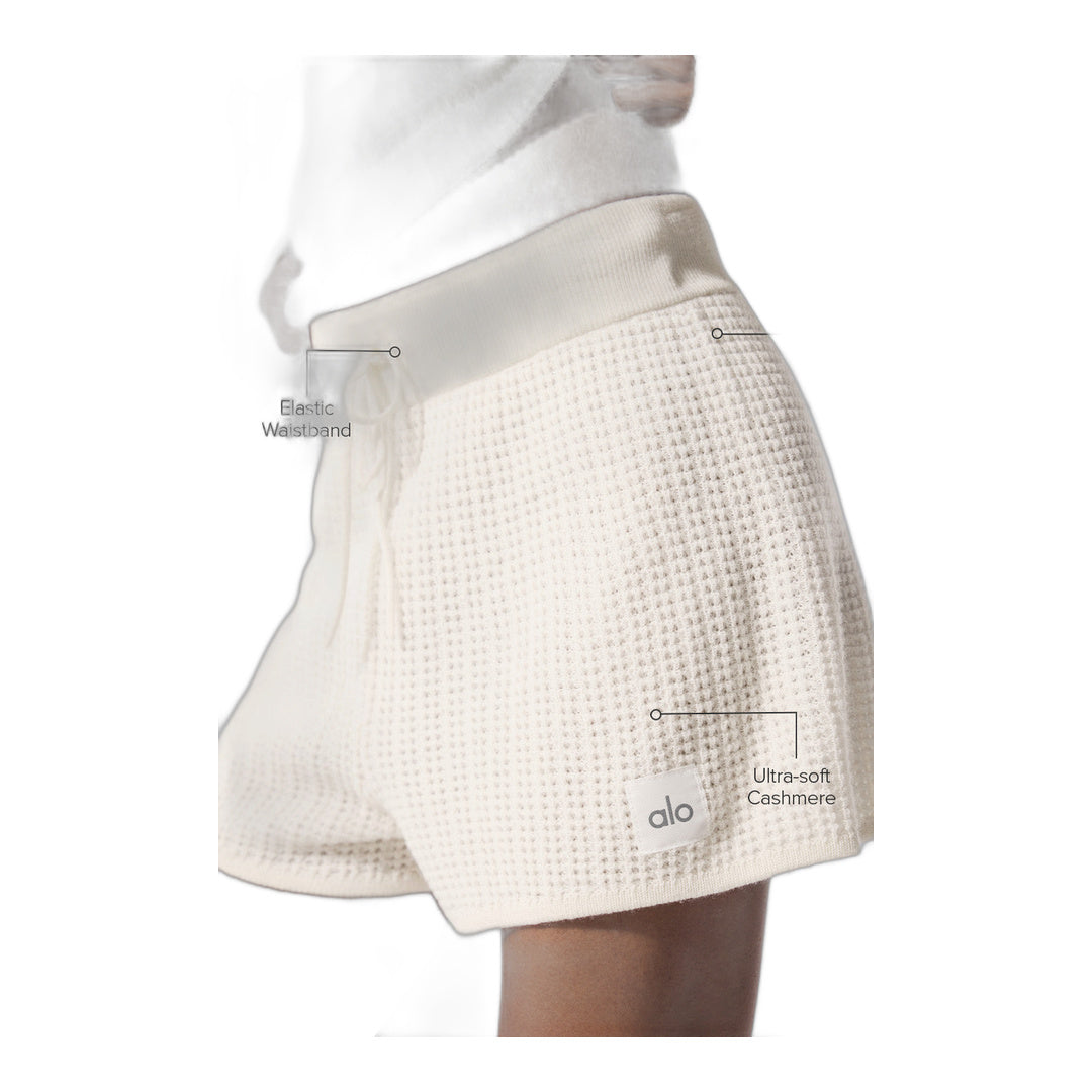 alo Cashmere High-Waist Plush Waffle Short - Ivory