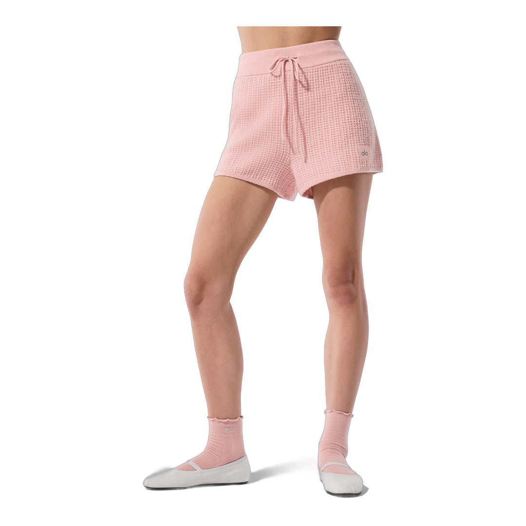 alo Cashmere High-Waist Plush Waffle Short - Pink Quartz