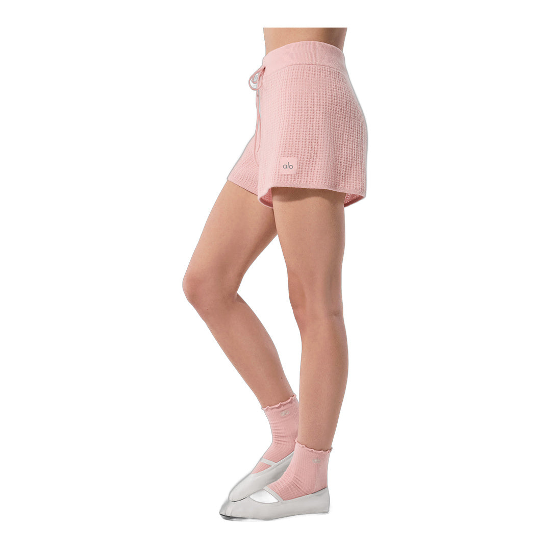alo Cashmere High-Waist Plush Waffle Short - Pink Quartz