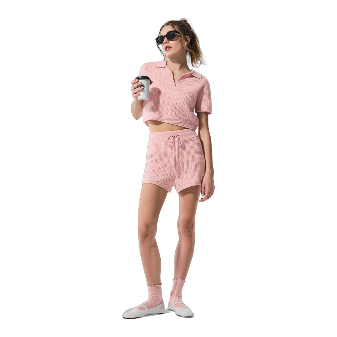 alo Cashmere High-Waist Plush Waffle Short - Pink Quartz