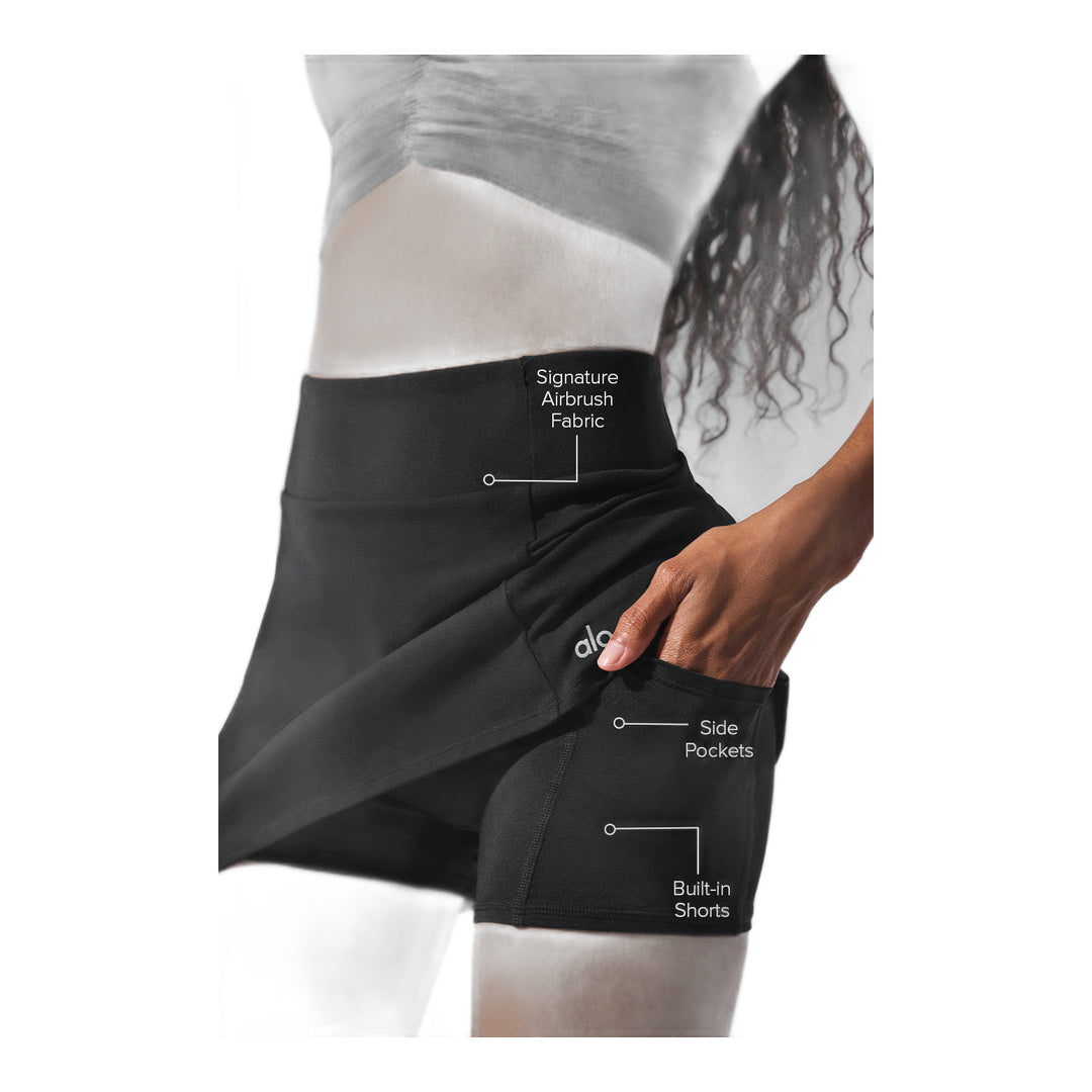 alo Airbrush High-Waist Good Form Tennis Skirt - Black