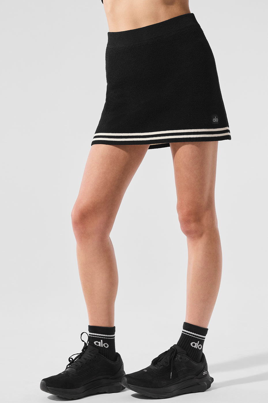 alo Tennis Club Sweater Knit Skirt - Black/Ivory