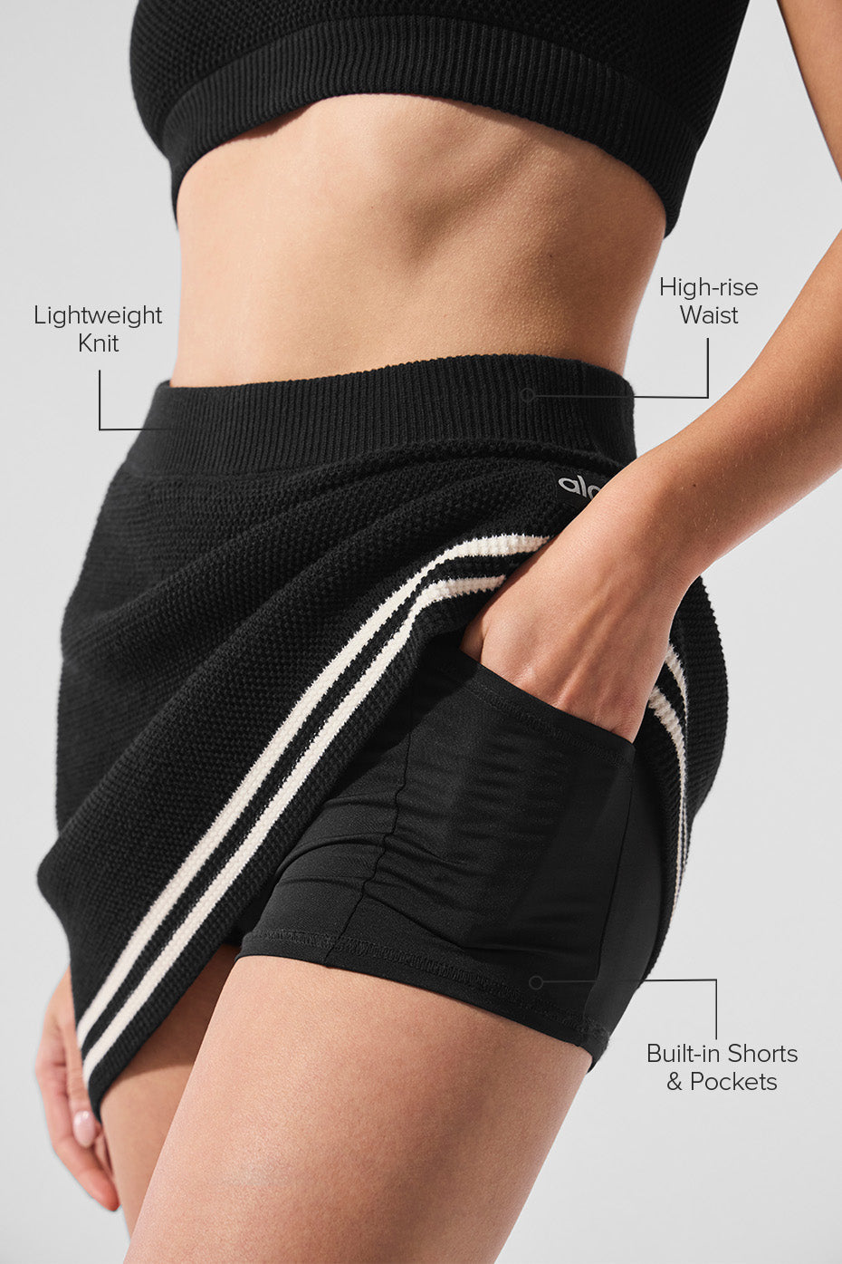 alo Tennis Club Sweater Knit Skirt - Black/Ivory