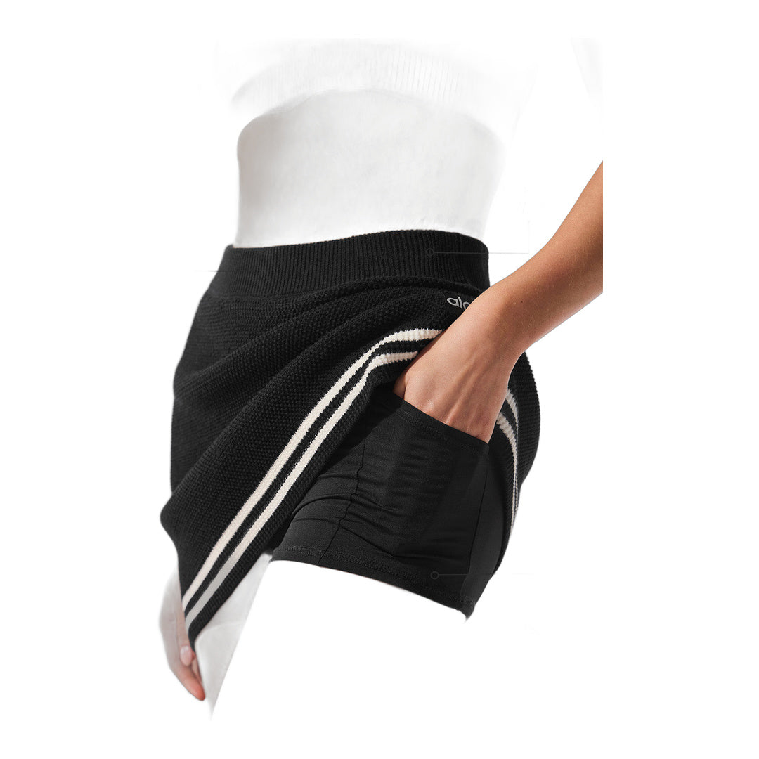 alo Tennis Club Sweater Knit Skirt - Black/Ivory
