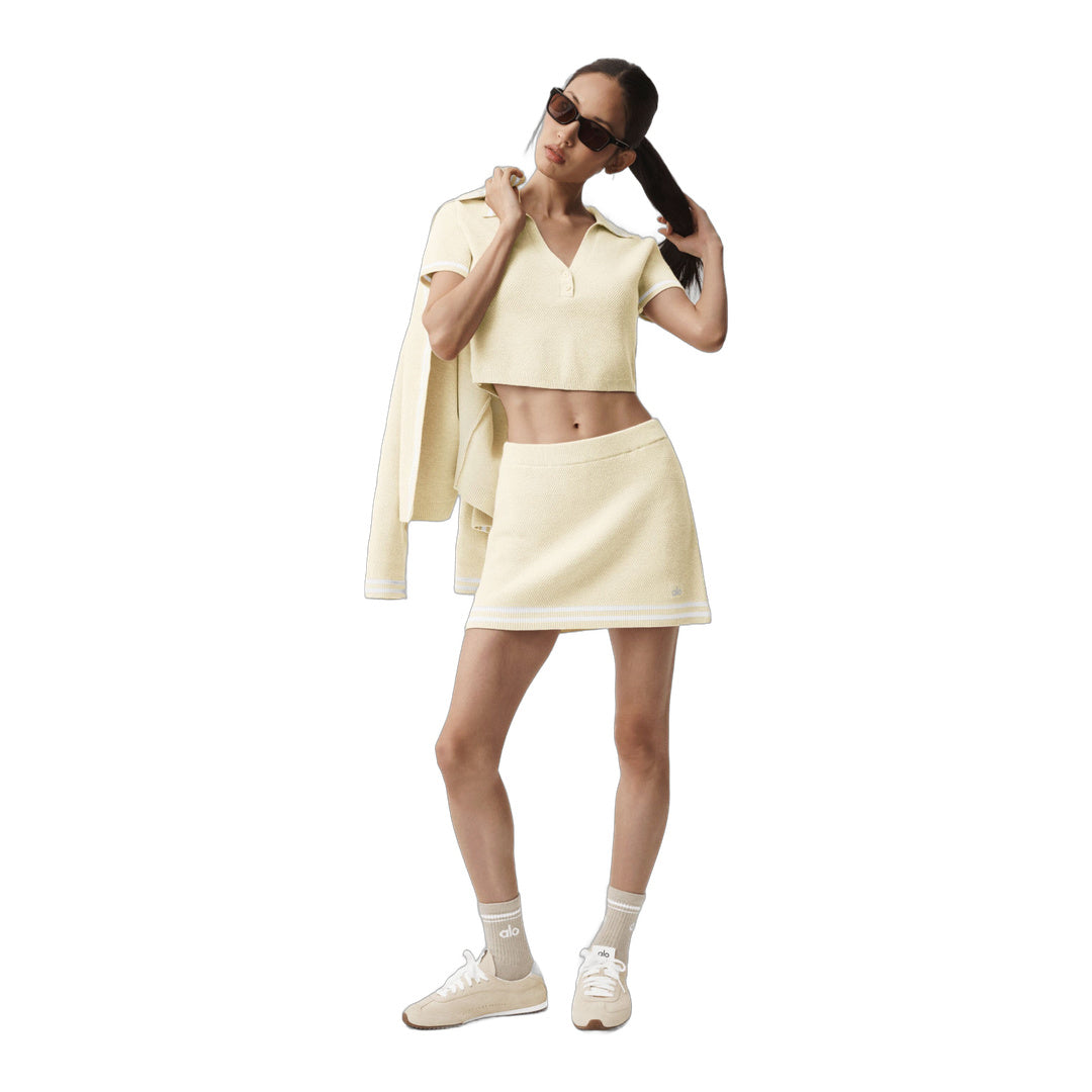 alo Tennis Club Sweater Knit Skirt - Oatmeal/White