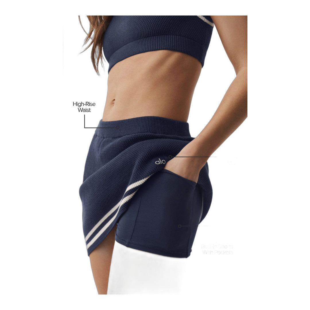 alo Tennis Club Sweater Knit Skirt - Navy/Ivory