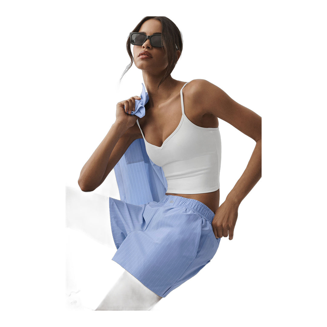 alo Pinstripe Daylight Boxer Short - Light Provence Blue/White