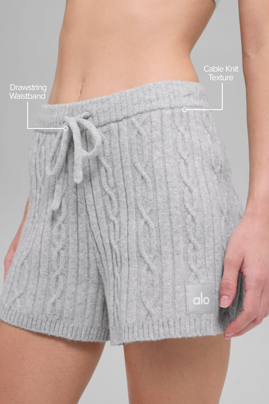 alo Cable Knit Winter Bliss Short - Athletic Heather Grey
