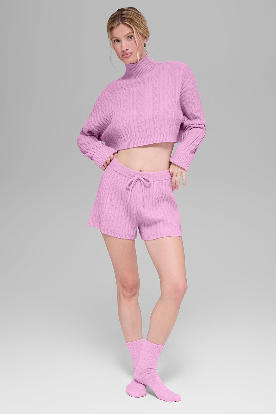 alo Cable Knit Winter Bliss Short - Candy Heart Pink