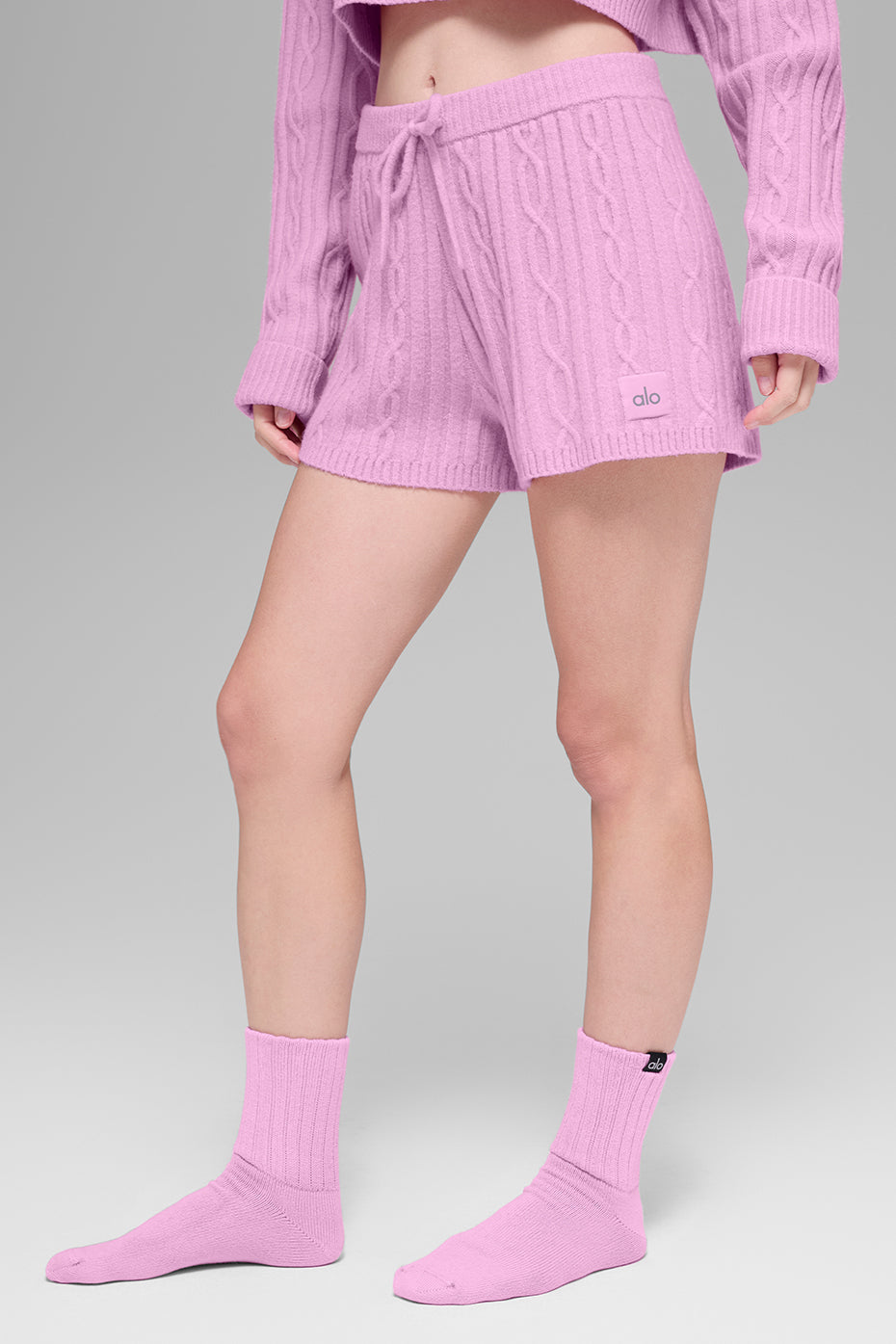 alo Cable Knit Winter Bliss Short - Candy Heart Pink