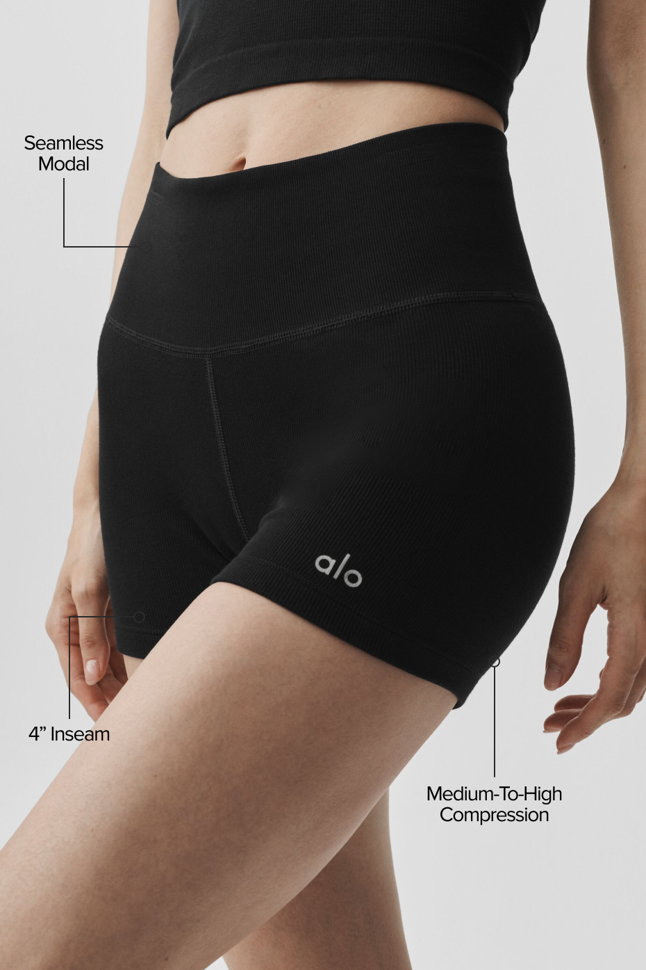 alo 4" Seamless Modal Ribbed High-Waist Short - Black