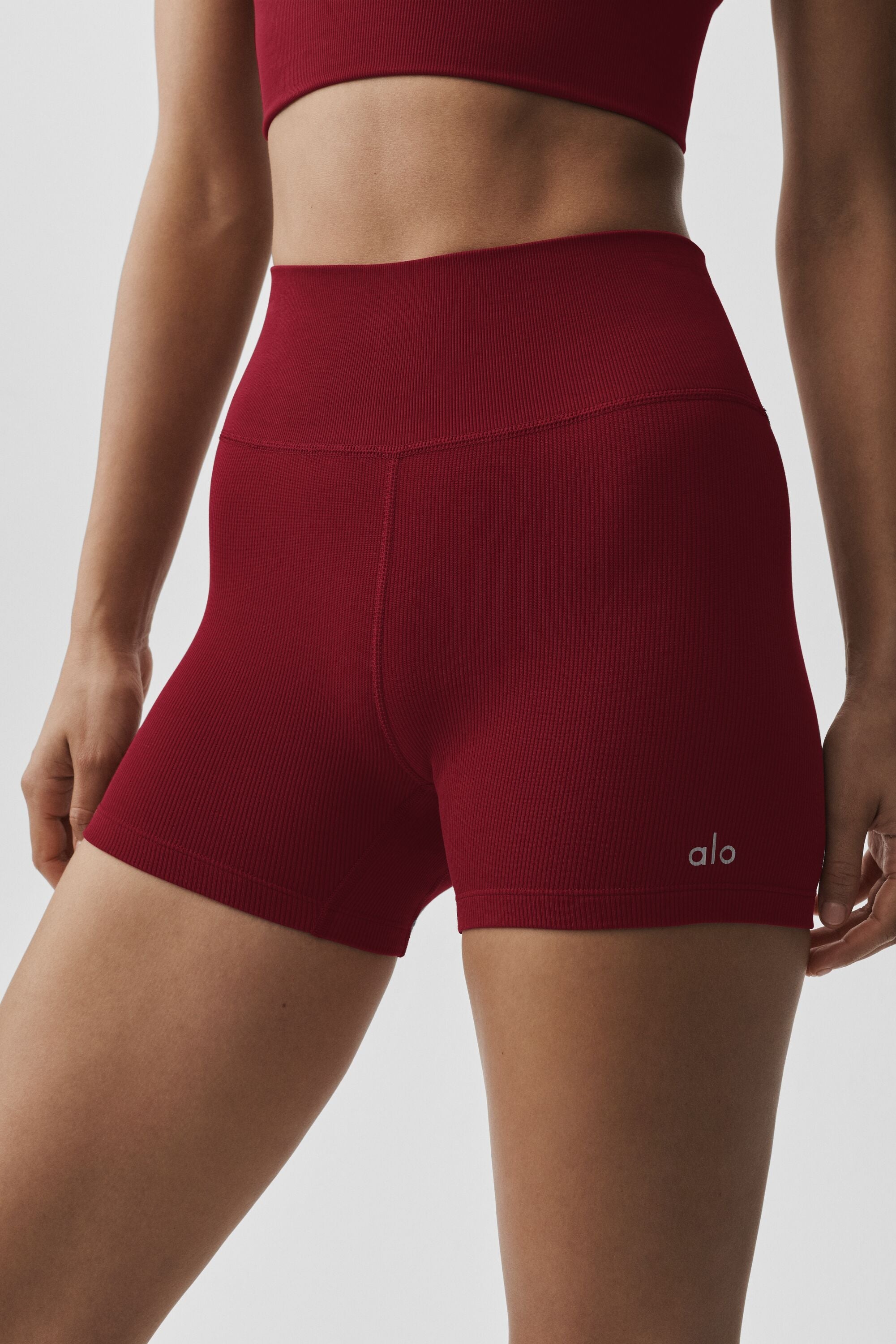 alo 4" Seamless Modal Ribbed High-Waist Short - Summer Romance Red