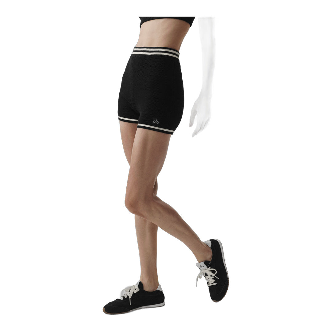 alo Tennis Club Sweater Knit Hot Short - Black/Ivory