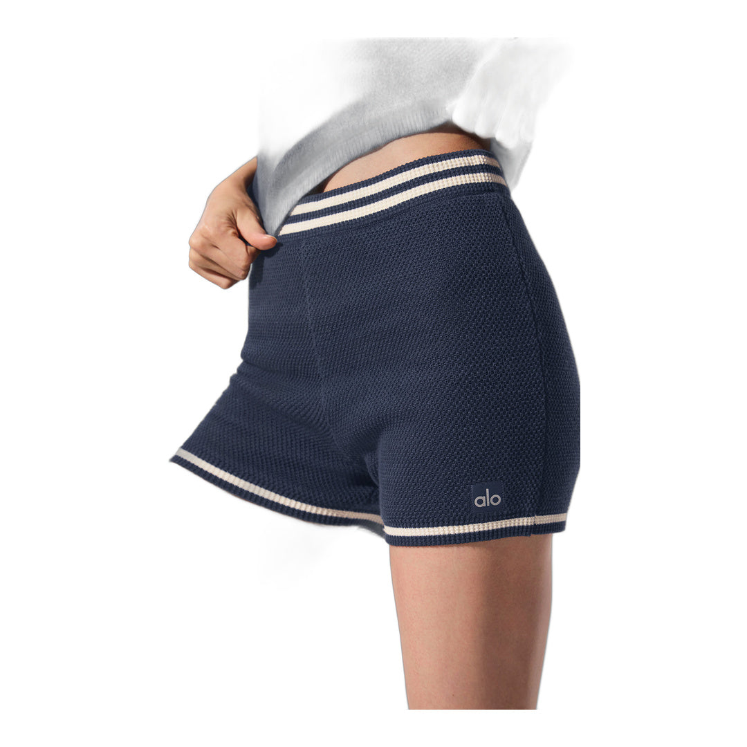 alo Tennis Club Sweater Knit Hot Short - Navy/Ivory