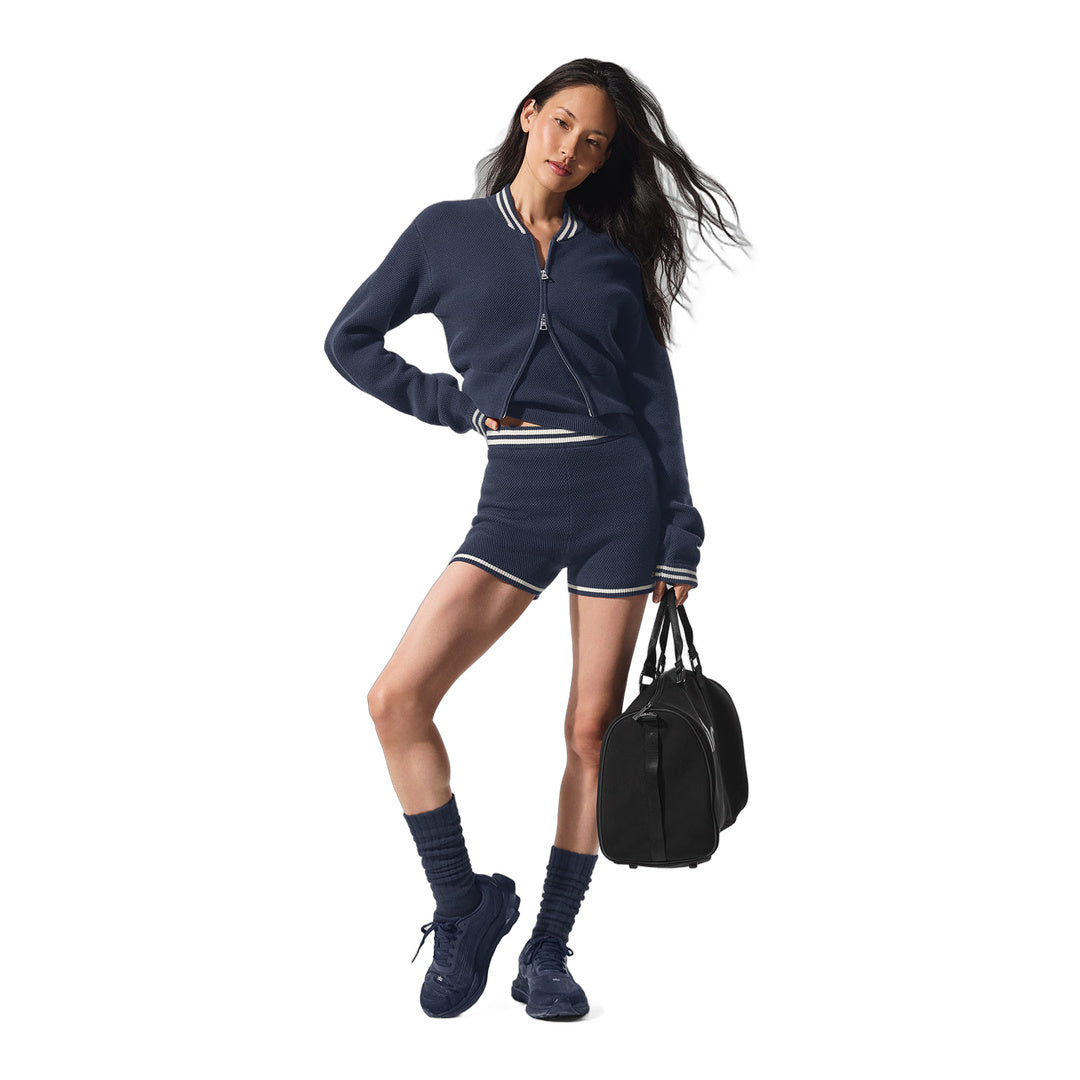 alo Tennis Club Sweater Knit Hot Short - Navy/Ivory