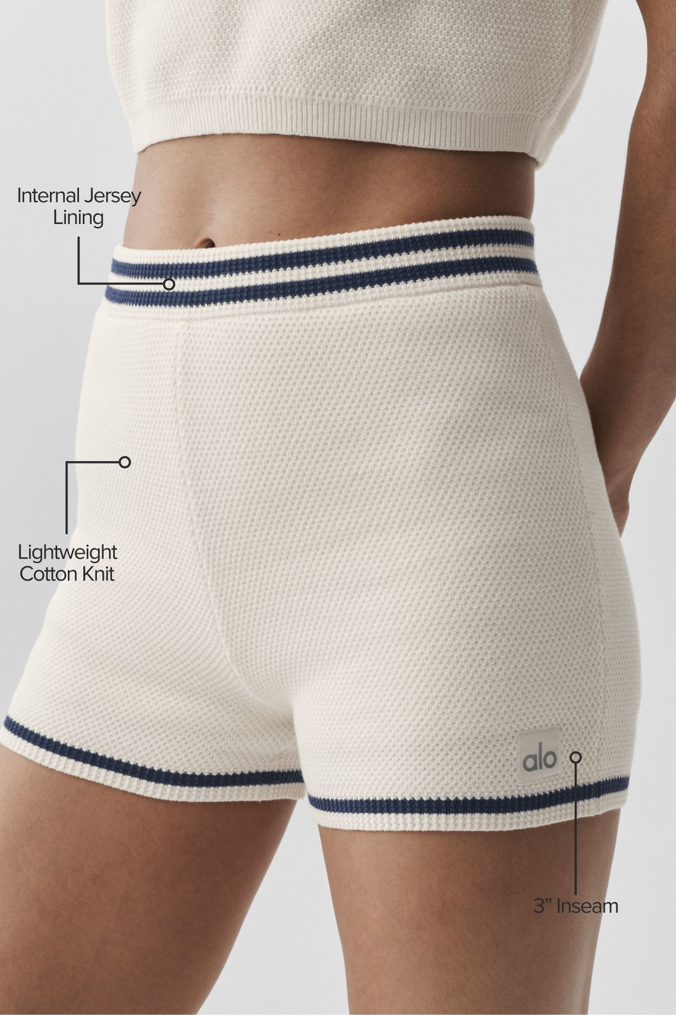 alo Tennis Club Sweater Knit Hot Short - Ivory/Navy
