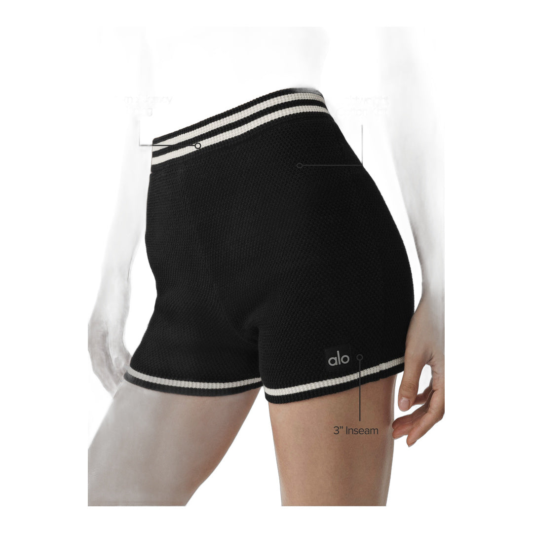 alo Tennis Club Sweater Knit Hot Short - Black/Ivory