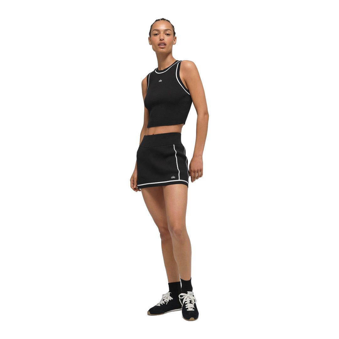 alo Ribbed Sweater Knit Highline Mini Skirt - Black/White