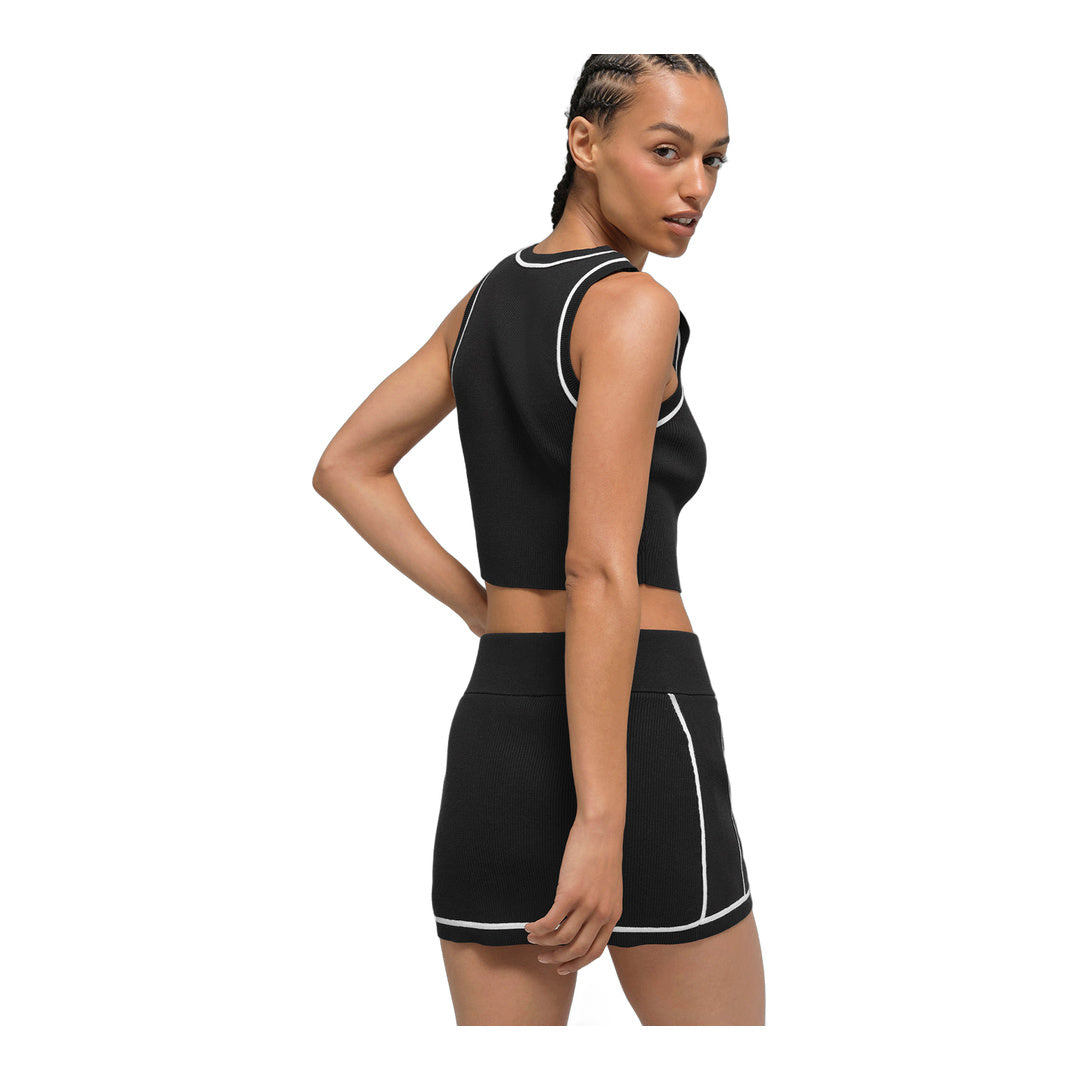alo Ribbed Sweater Knit Highline Mini Skirt - Black/White