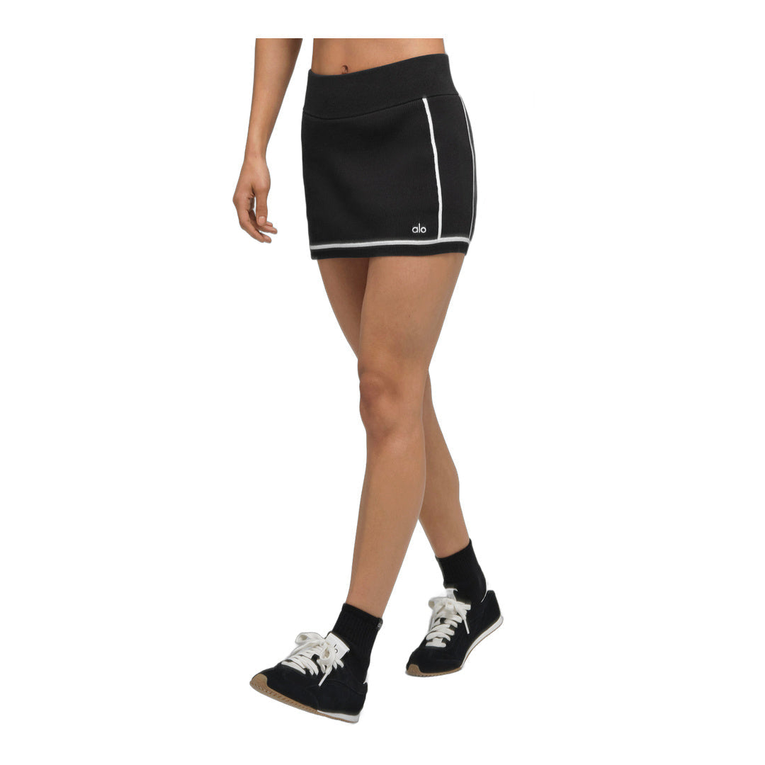 alo Ribbed Sweater Knit Highline Mini Skirt - Black/White