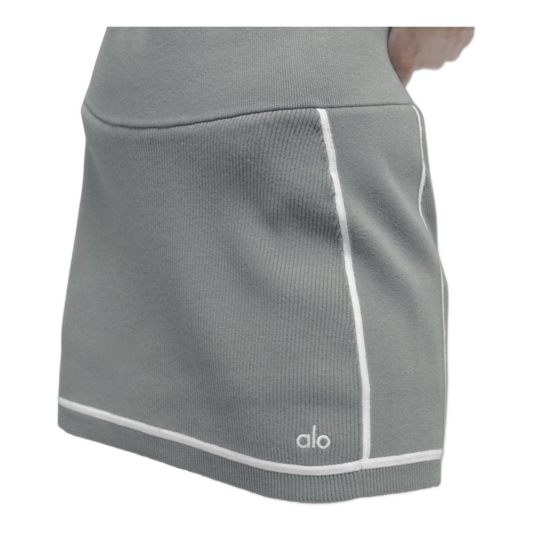 alo Ribbed Sweater Knit Highline Mini Skirt - Lunar Grey/White