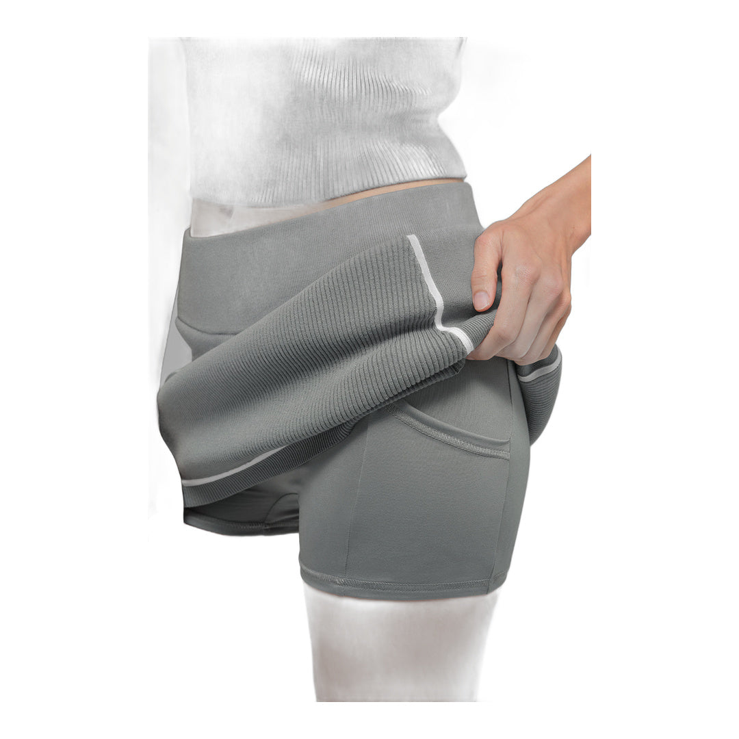 alo Ribbed Sweater Knit Highline Mini Skirt - Lunar Grey/White