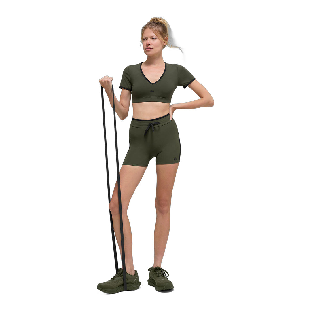 alo 4" Airbrush High-Waist Race Pace Short - Green Olive/Black
