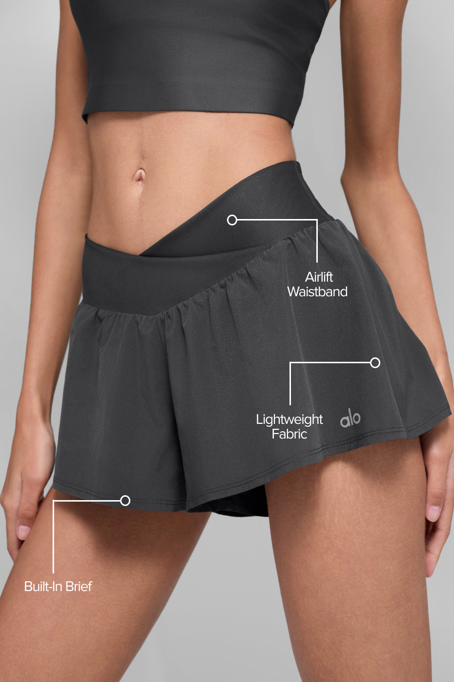alo V-Cute Running Short - Anthracite